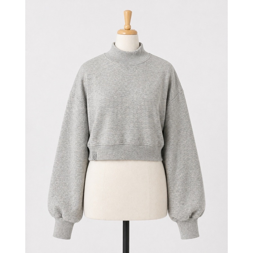 Blogilates Marshmallow Mock Neck Sweatshirt Heather Gray Crop Thumb Hole Large